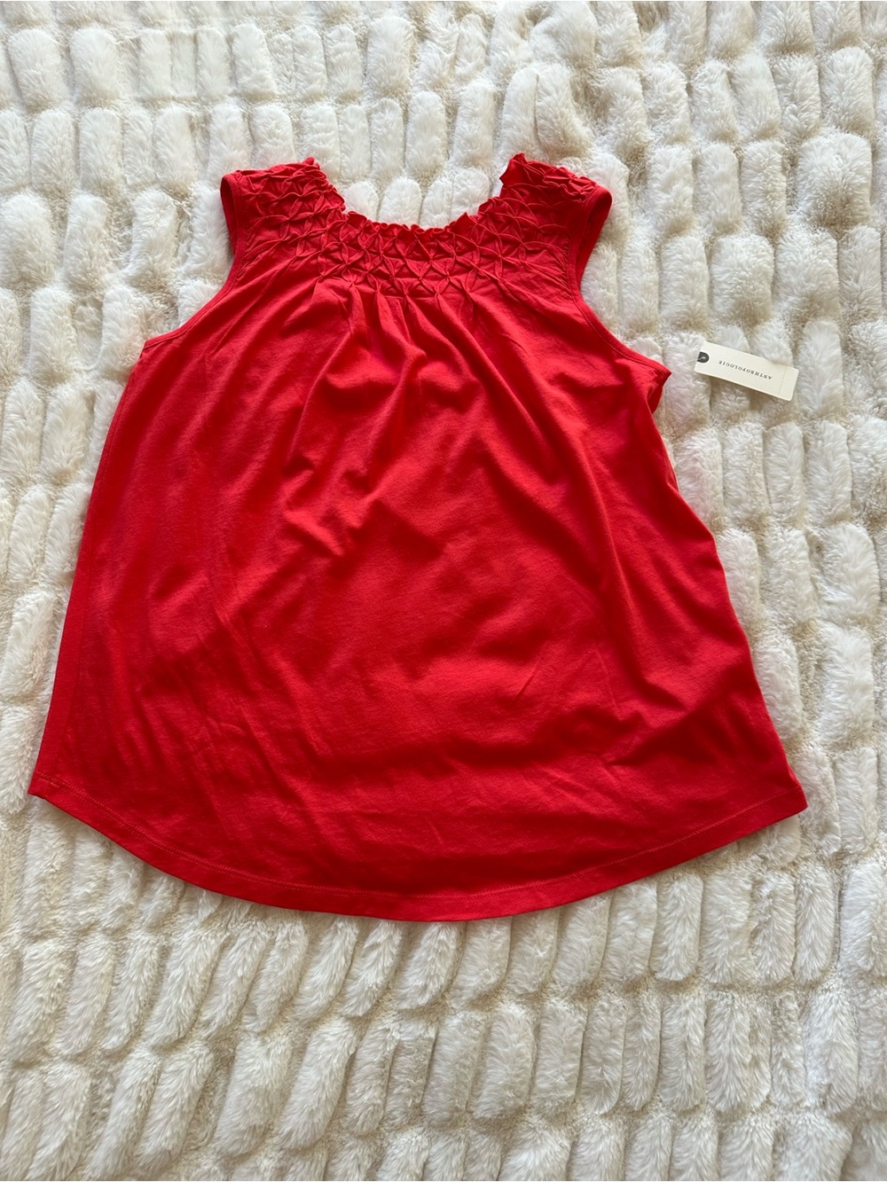 Anthropologie Coral Red Smocked Neck Tank Top